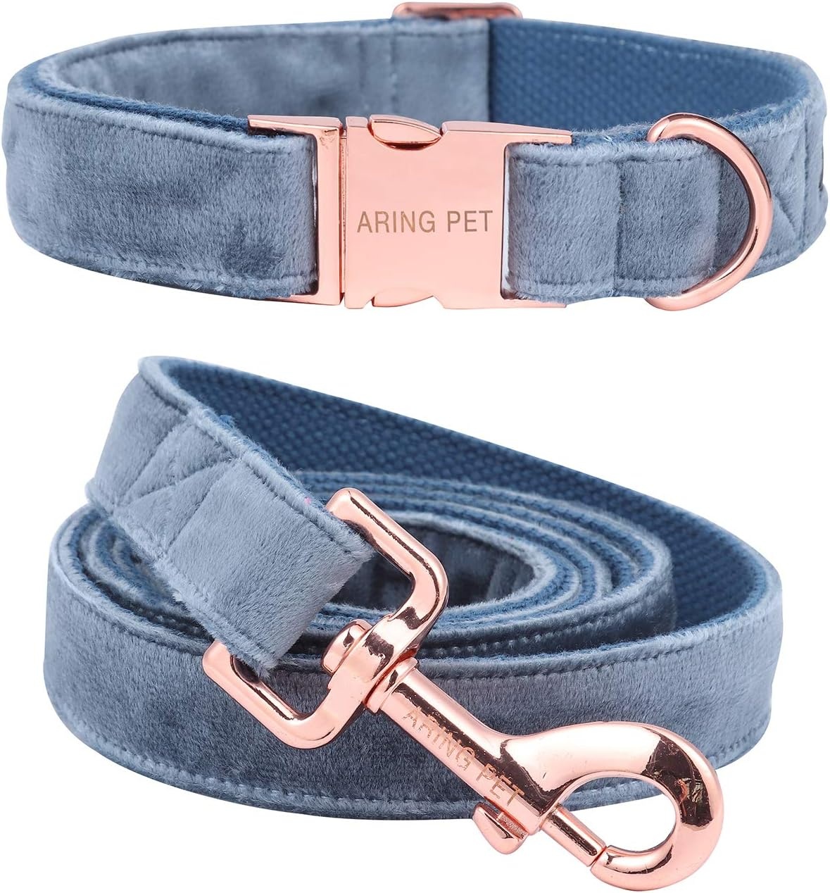 ARING PET Halsband & Lijn Set - Blauw Fluweel (Maat L)