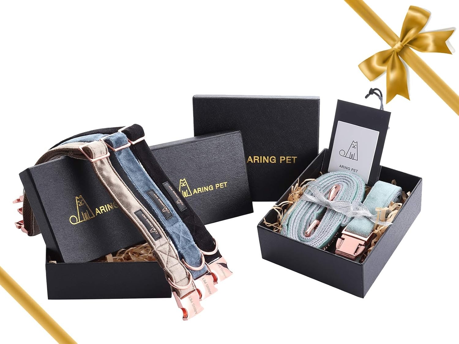 ARING PET Halsband & Lijn Set - Blauw Fluweel (Maat L)
