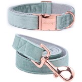 ARING PET Halsband & Lijn Set - Blauw Fluweel (Maat L)