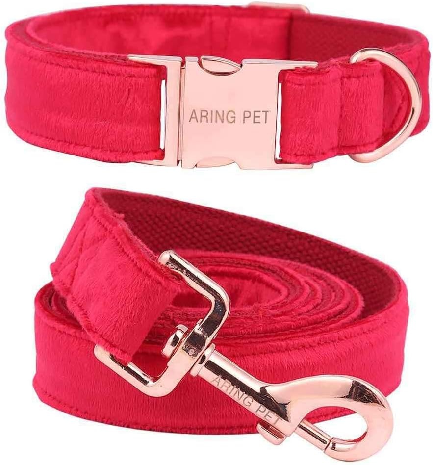 ARING PET Halsband & Lijn Set - Blauw Fluweel (Maat L)
