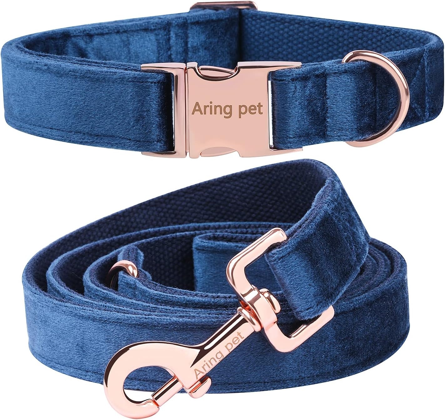 ARING PET Halsband & Lijn Set - Blauw Fluweel (Maat L)