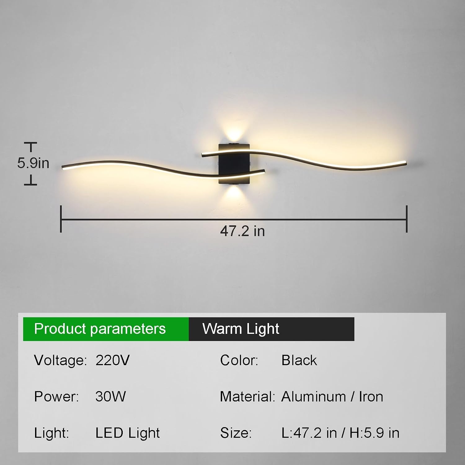 Zwarte LED Wandlamp 120 cm | Warm Wit | 3000K | 58% Korting