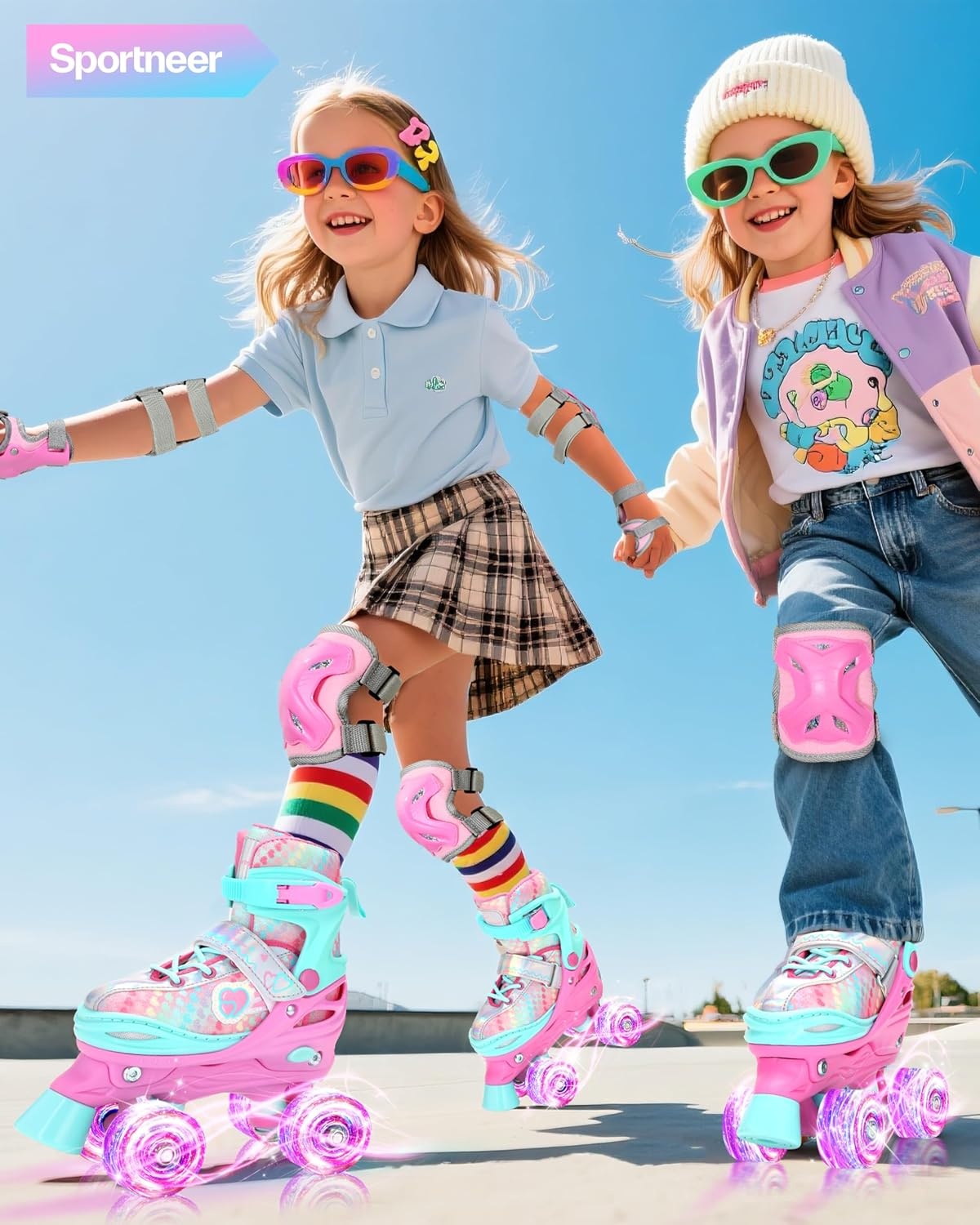 Verstelbare Kinderskeelers Roze - Maat XS - Met Lichtgevende Wielen