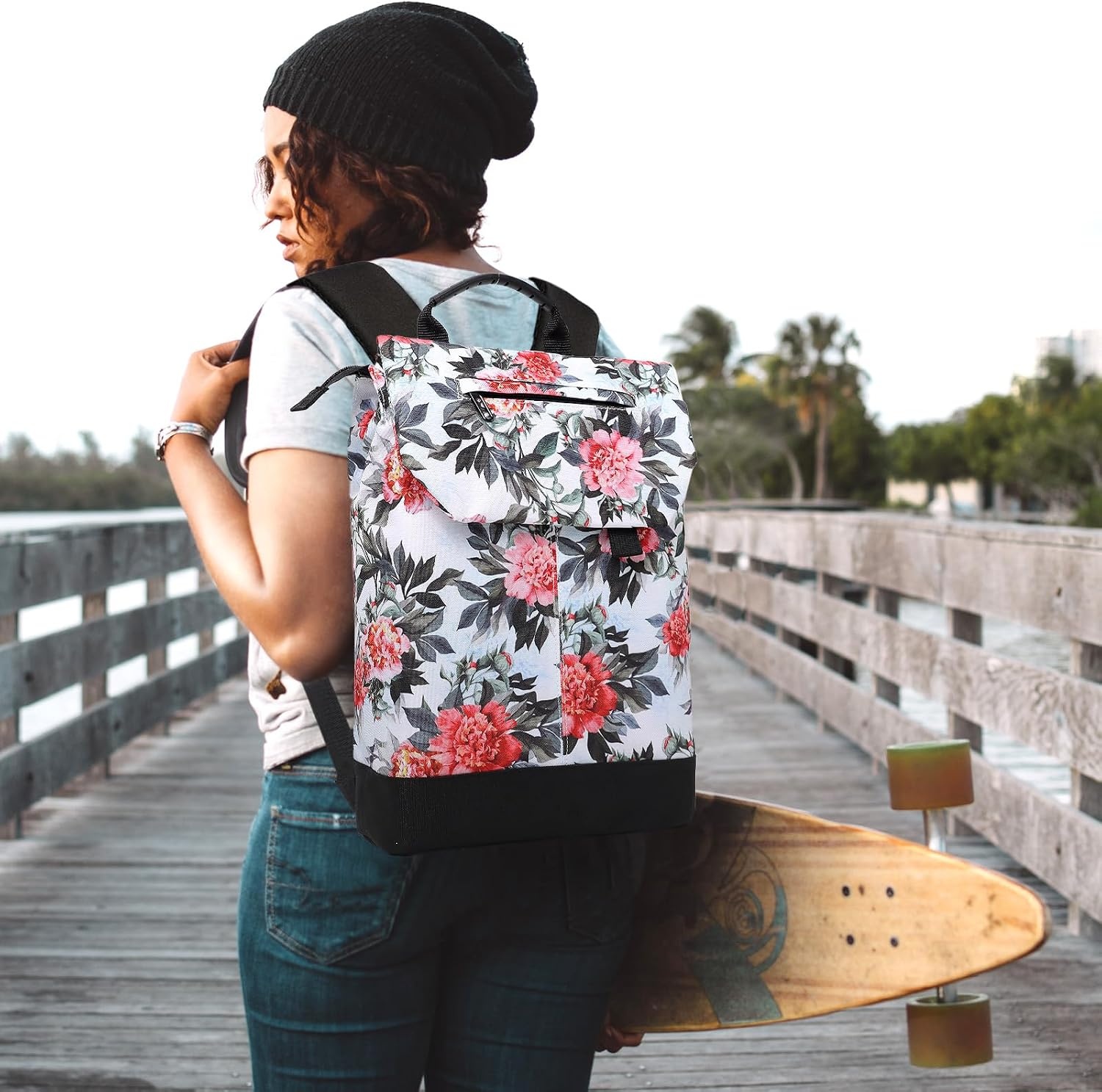 TANTOMI Damesrugzak met laptopvak en diefstalbeveiliging, reisrugzak voor dames, laptoprugzak, rugzak voor uitstapjes, universiteit en kantoor, St-paars, 38 cm