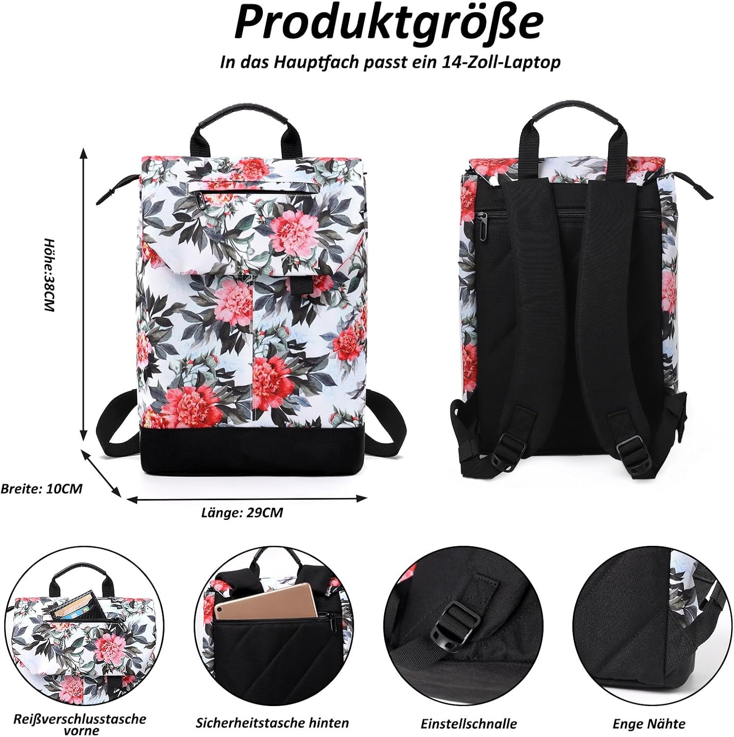 TANTOMI Damesrugzak met laptopvak en diefstalbeveiliging, reisrugzak voor dames, laptoprugzak, rugzak voor uitstapjes, universiteit en kantoor, St-paars, 38 cm