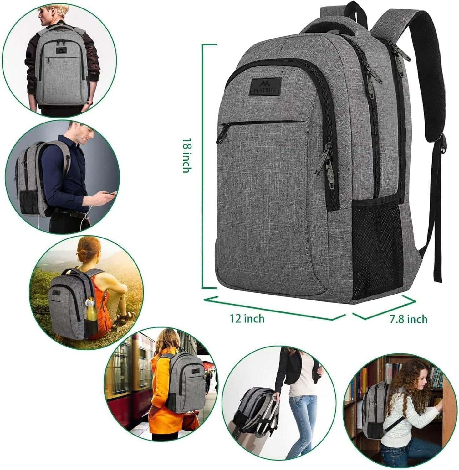 MATEIN Laptop Rugzak 15,6" Grijs - 28% Korting