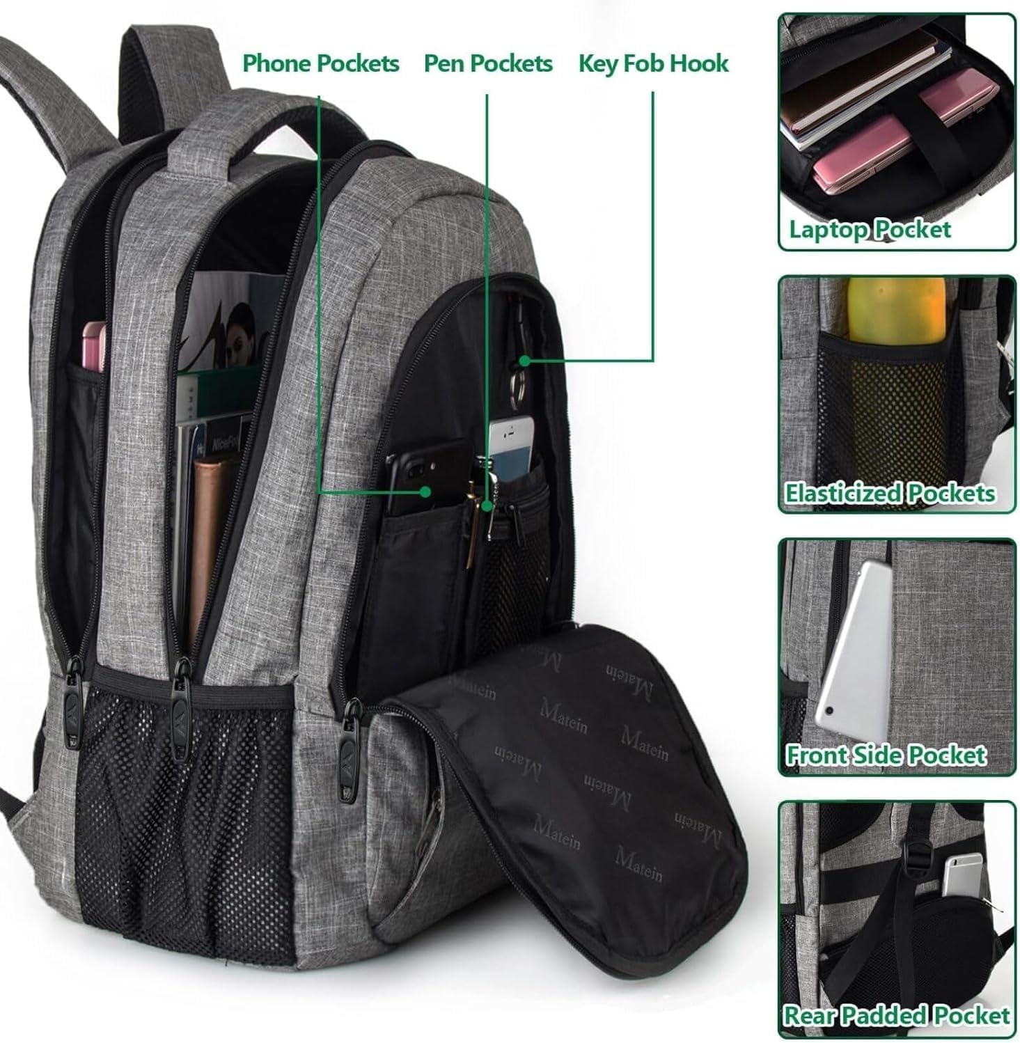 MATEIN Laptop Rugzak 15,6" Grijs - 28% Korting