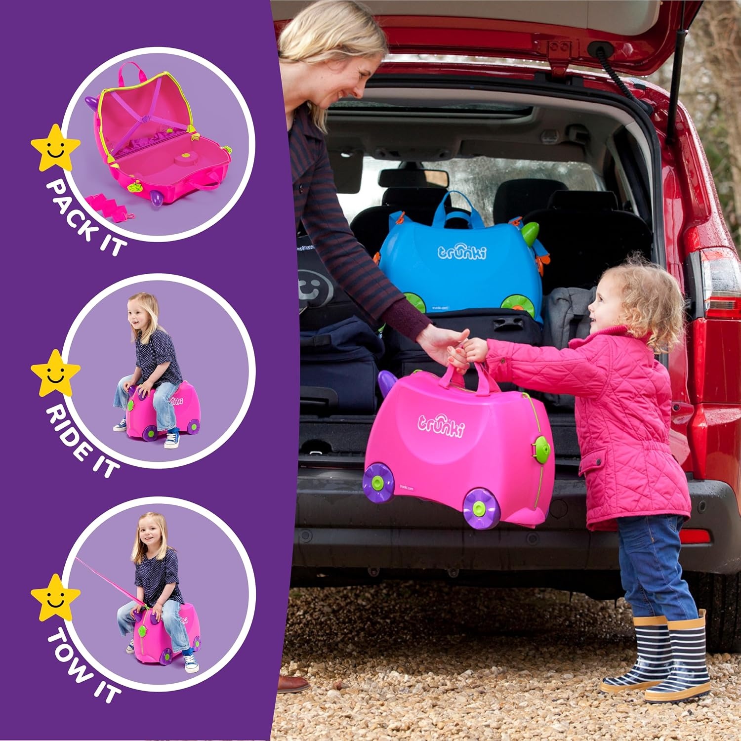 Kinderkoffer om op te rijden met 34% korting | Roze Trixie