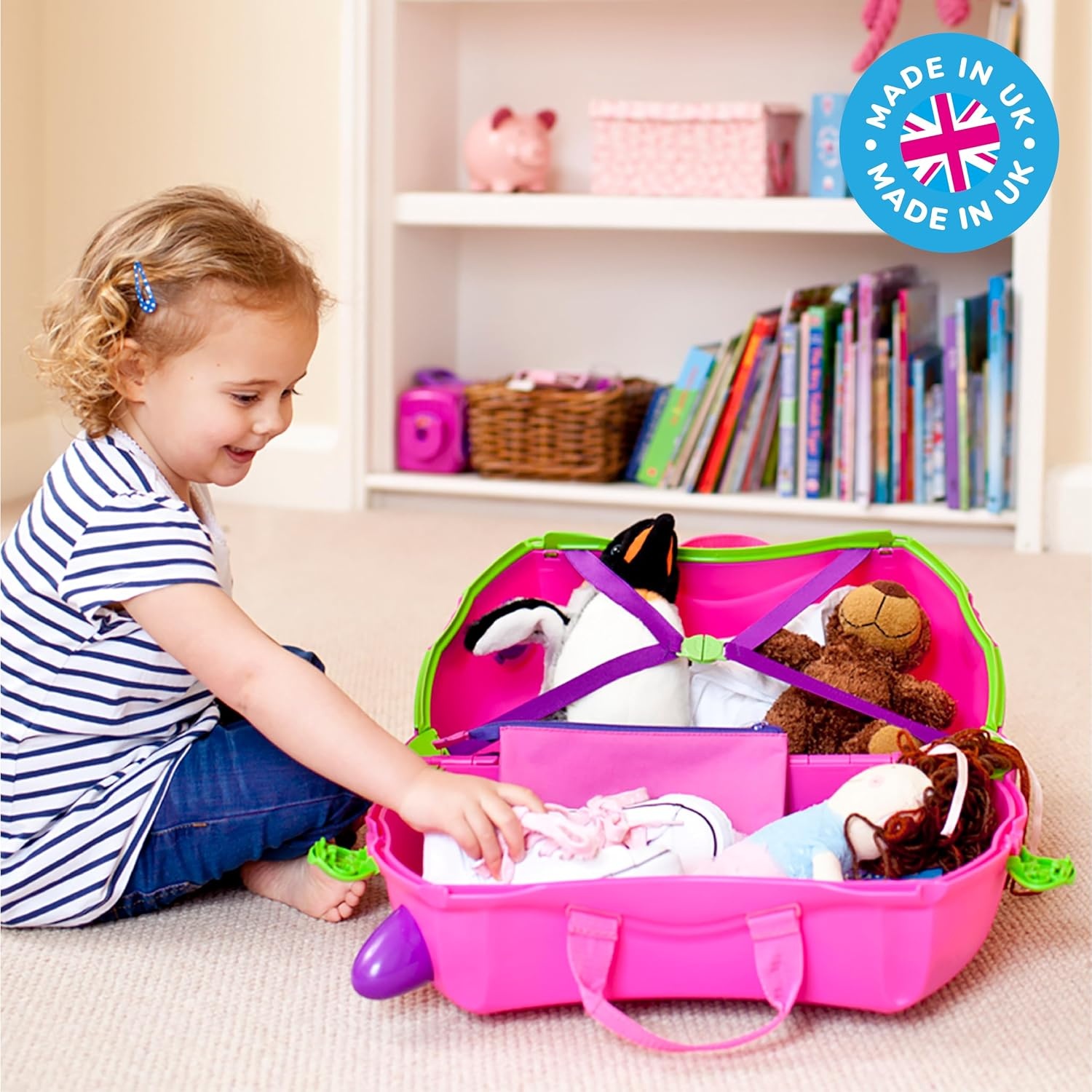 Kinderkoffer om op te rijden met 34% korting | Roze Trixie