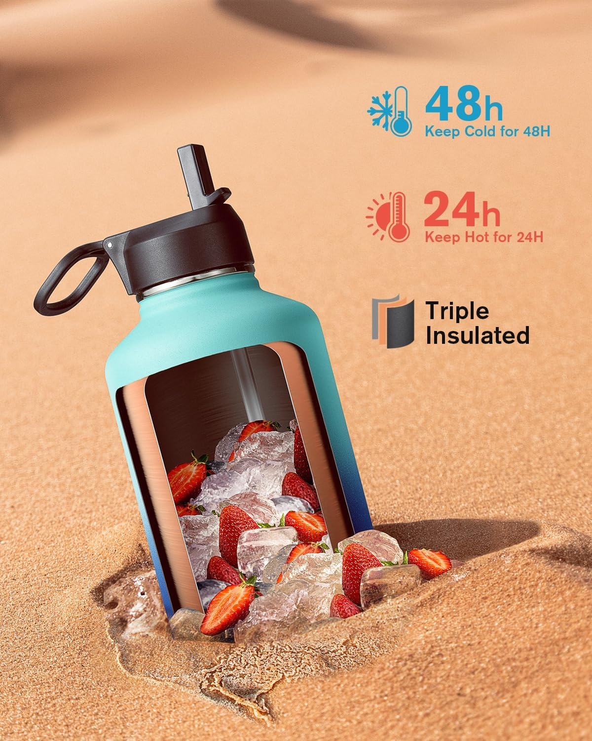 Thermosfles RVS 2L - 48u Koud/Warm - 3 Deksel - 33% Korting