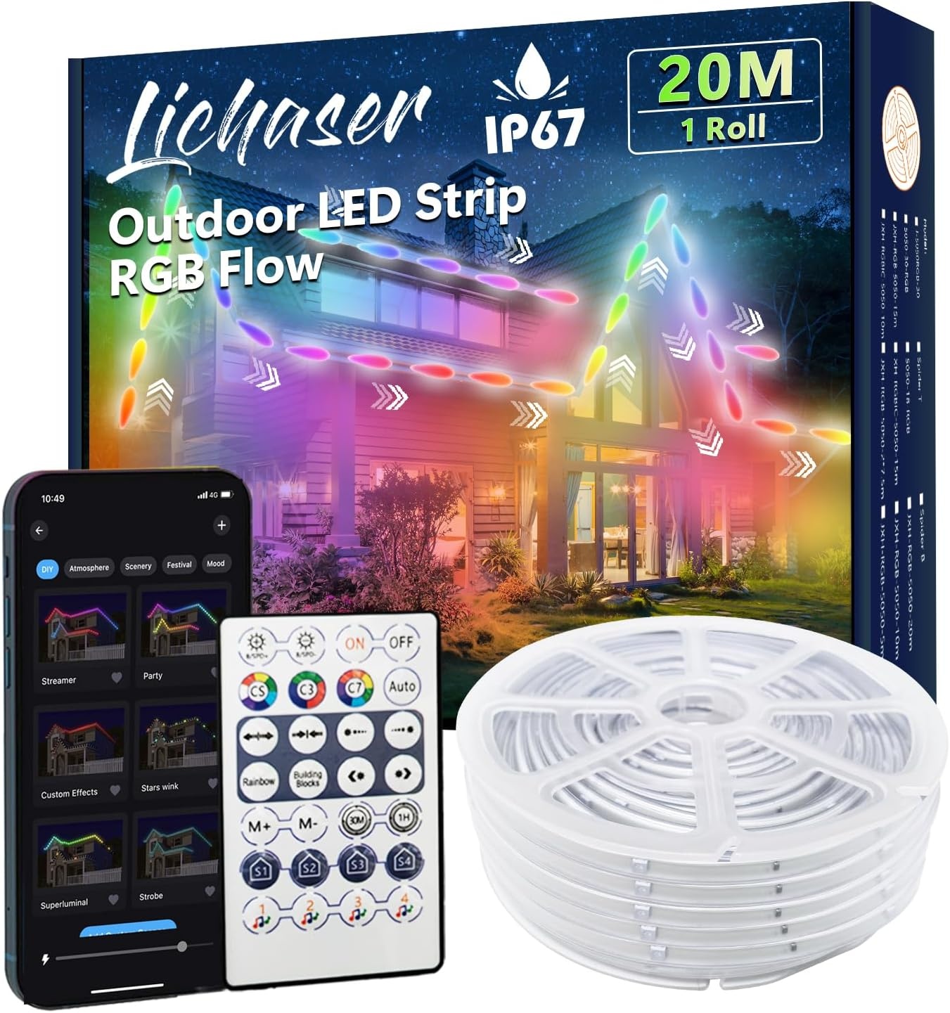 20m Waterdichte LED-strip RGB+IC (Buiten/Binnen) - DIY Effecten & App Bediening - 29% Korting