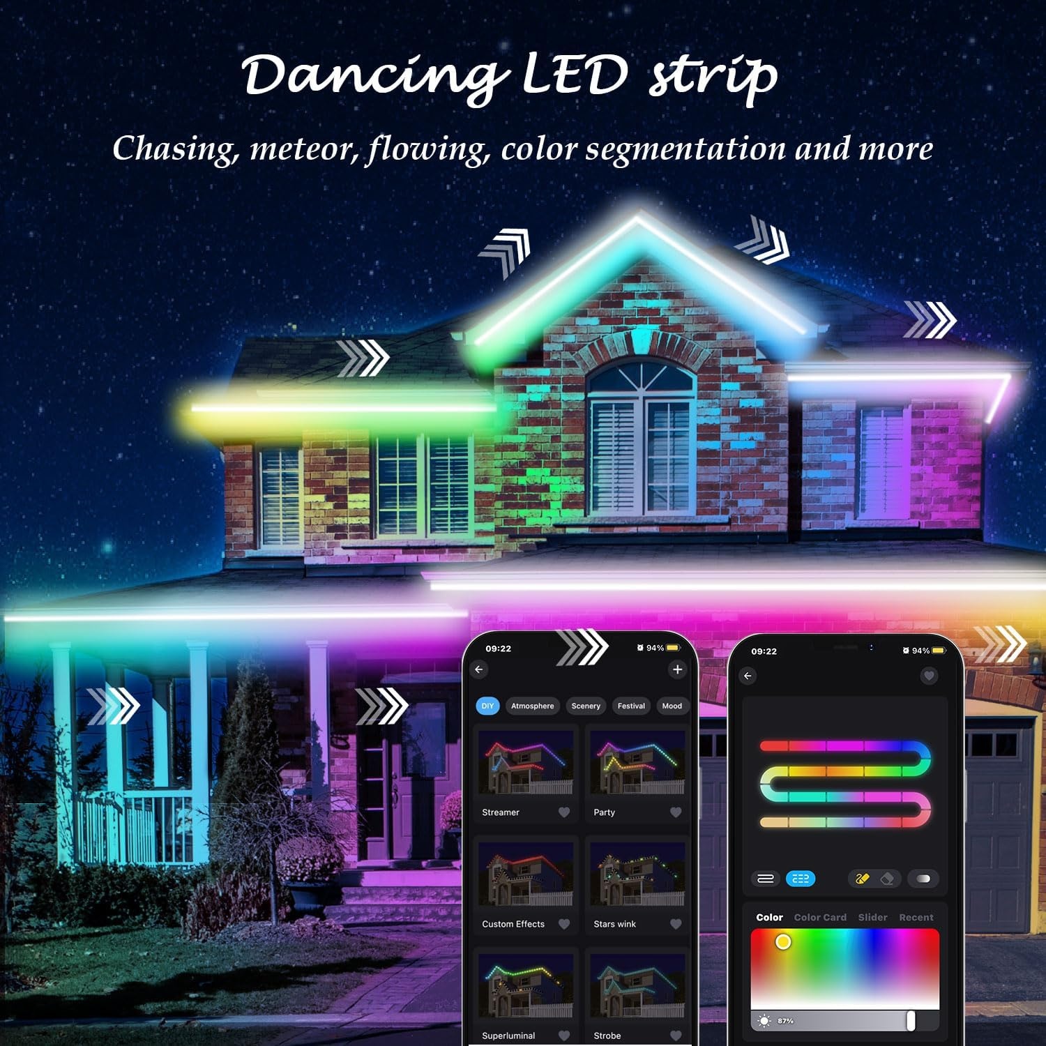 20m Waterdichte LED-strip RGB+IC (Buiten/Binnen) - DIY Effecten & App Bediening - 29% Korting