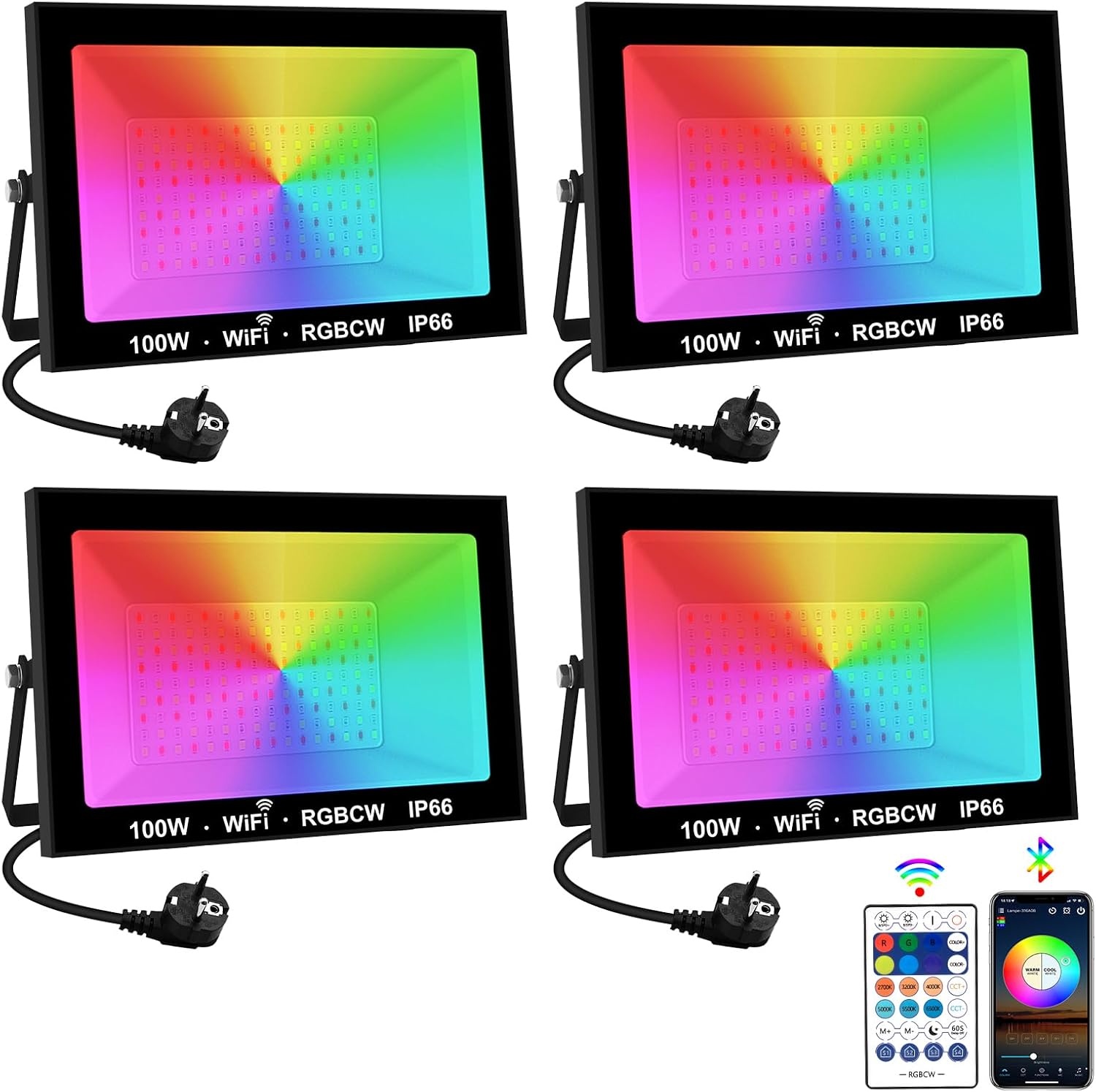 LED Buitenstraler 100W RGB (4 Stuks) - WiFi/App Bediening