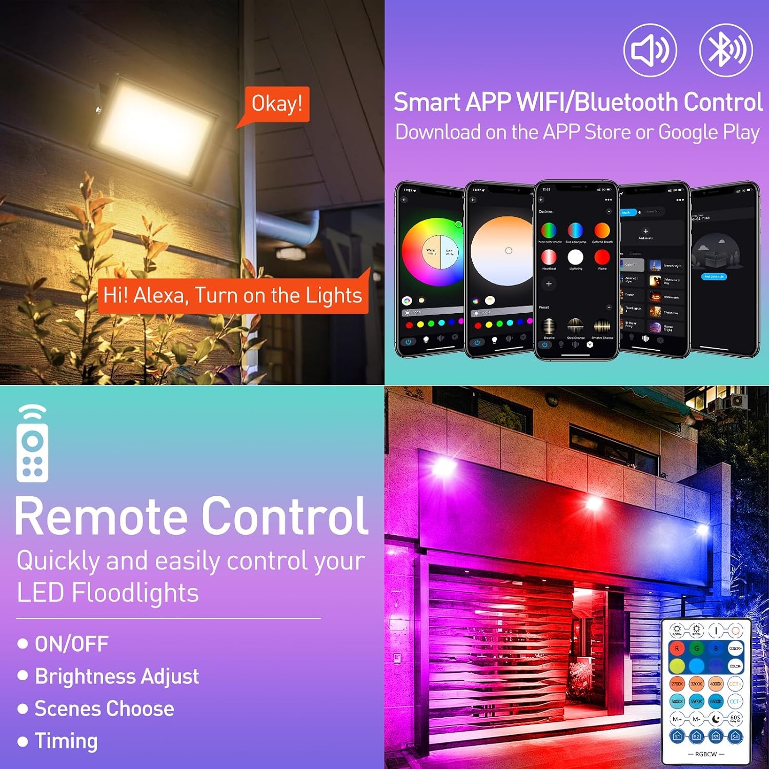 LED Buitenstraler 100W RGB (4 Stuks) - WiFi/App Bediening