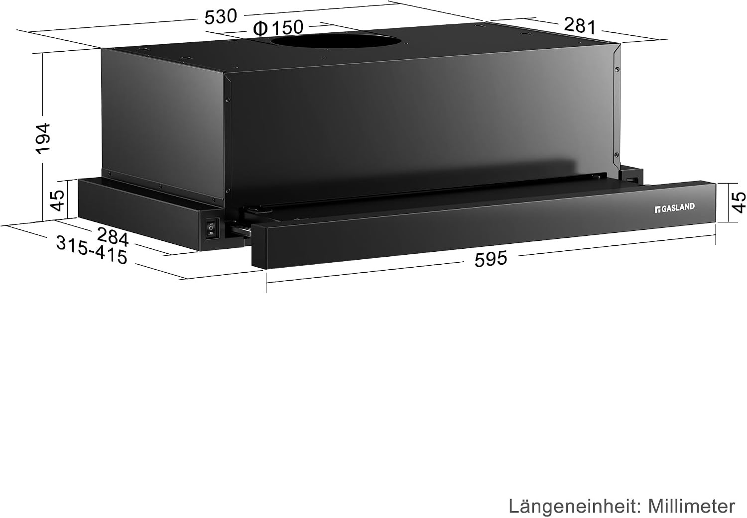 GASLAND Afzuigkap 60cm Plat Zwart 335m³/u - 35% Korting