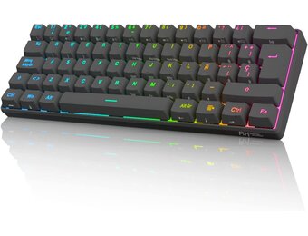 RK ROYAL KLUDGE RK61 Clavier sans fil, espagnol Clavier mécanique Gaming 60 % RGB Bluetooth/USB-C/2,4 GHz Interrupteur bleu Hot Swap Compatible avec MacBook/iPad/iOS/Mac OX/Windows PC Tablette, Noir