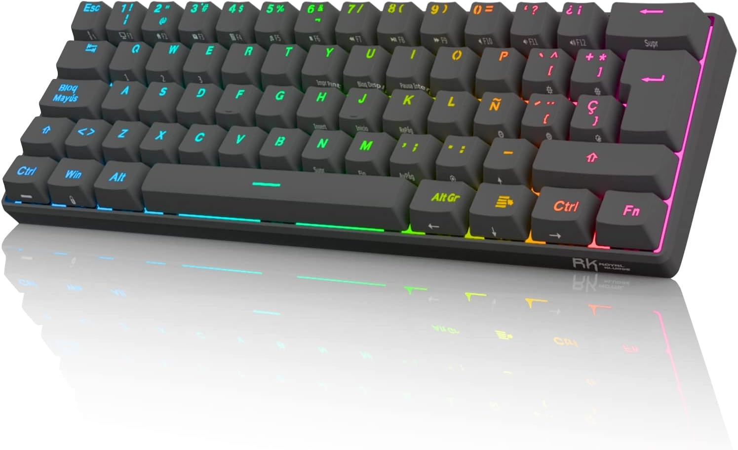 Gaming Toetsenbord RK61 Spaans QWERTY - 60% Mechanisch, RGB, Blauw Switches | 57% Korting