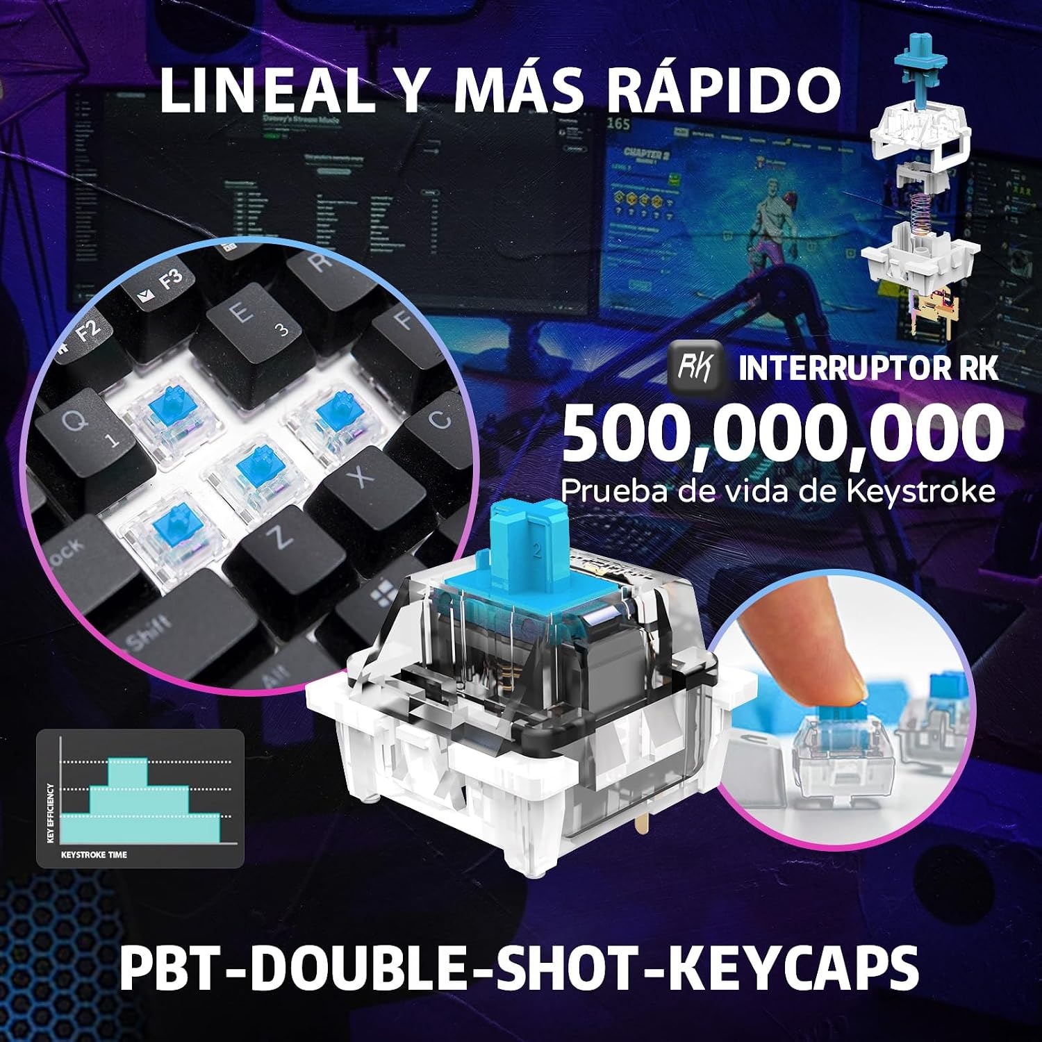 Gaming Toetsenbord RK61 Spaans QWERTY - 60% Mechanisch, RGB, Blauw Switches | 57% Korting