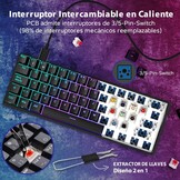Gaming Toetsenbord RK61 Spaans QWERTY - 60% Mechanisch, RGB, Blauw Switches | 57% Korting