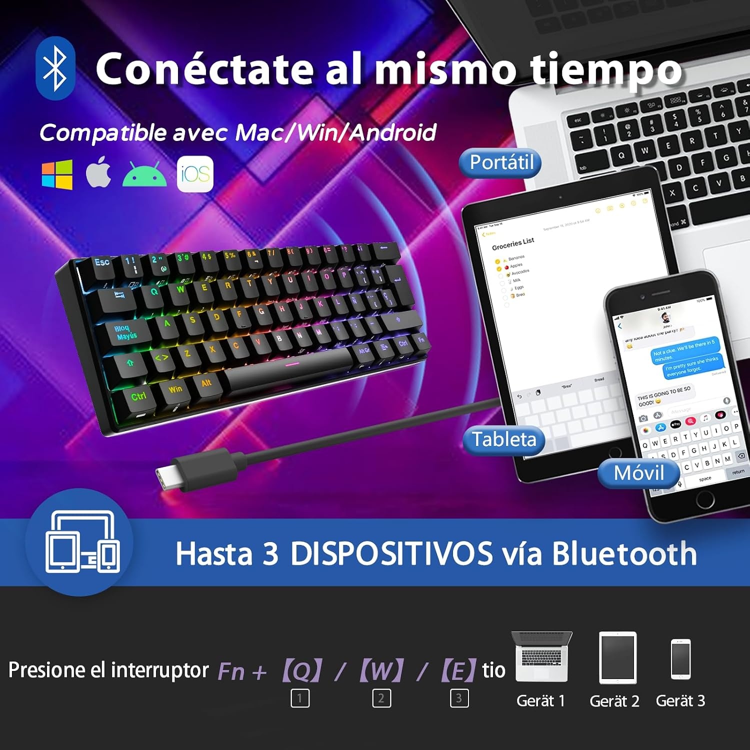 Gaming Toetsenbord RK61 Spaans QWERTY - 60% Mechanisch, RGB, Blauw Switches | 57% Korting