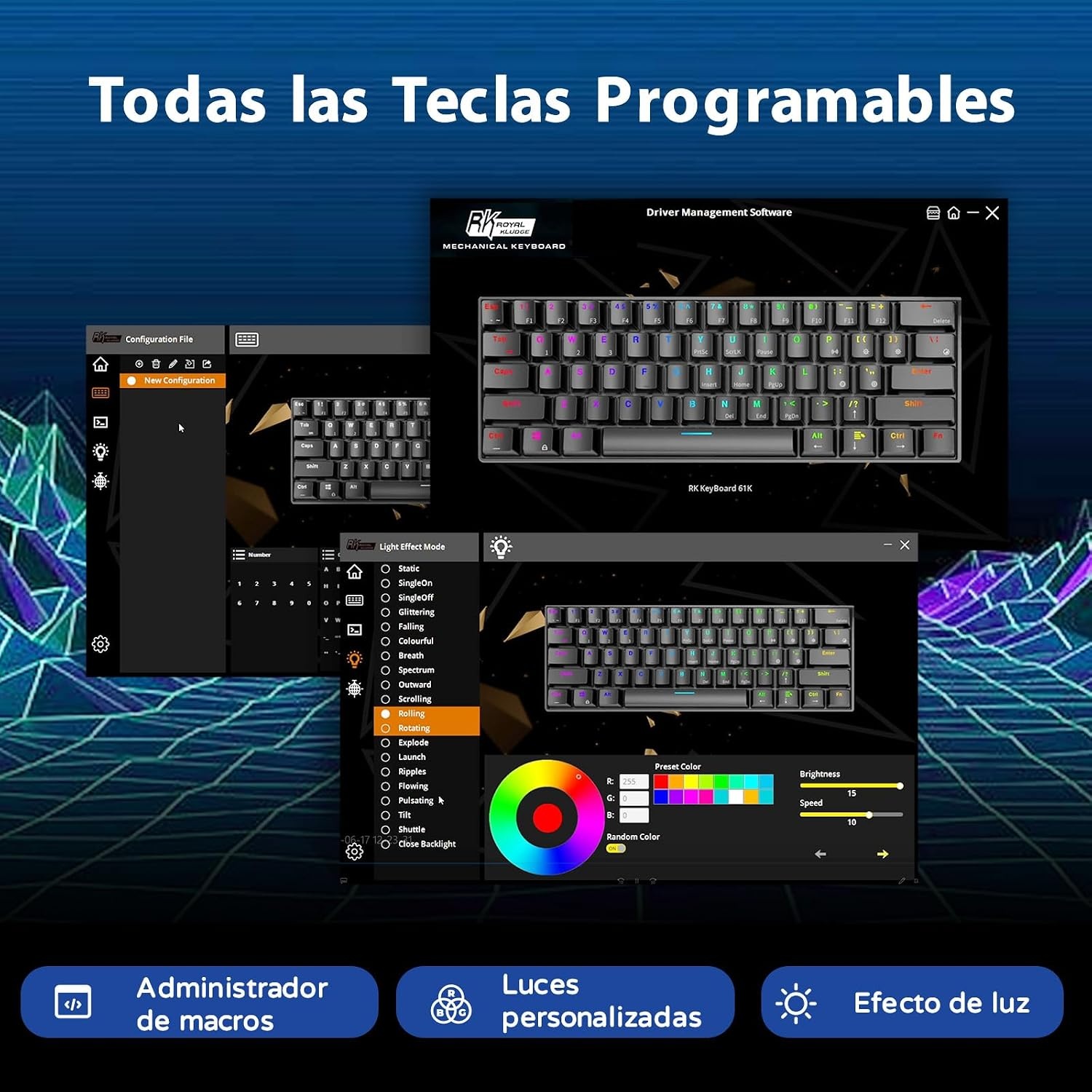 Gaming Toetsenbord RK61 Spaans QWERTY - 60% Mechanisch, RGB, Blauw Switches | 57% Korting
