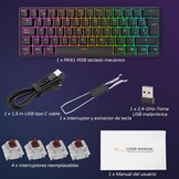 Gaming Toetsenbord RK61 Spaans QWERTY - 60% Mechanisch, RGB, Blauw Switches | 57% Korting