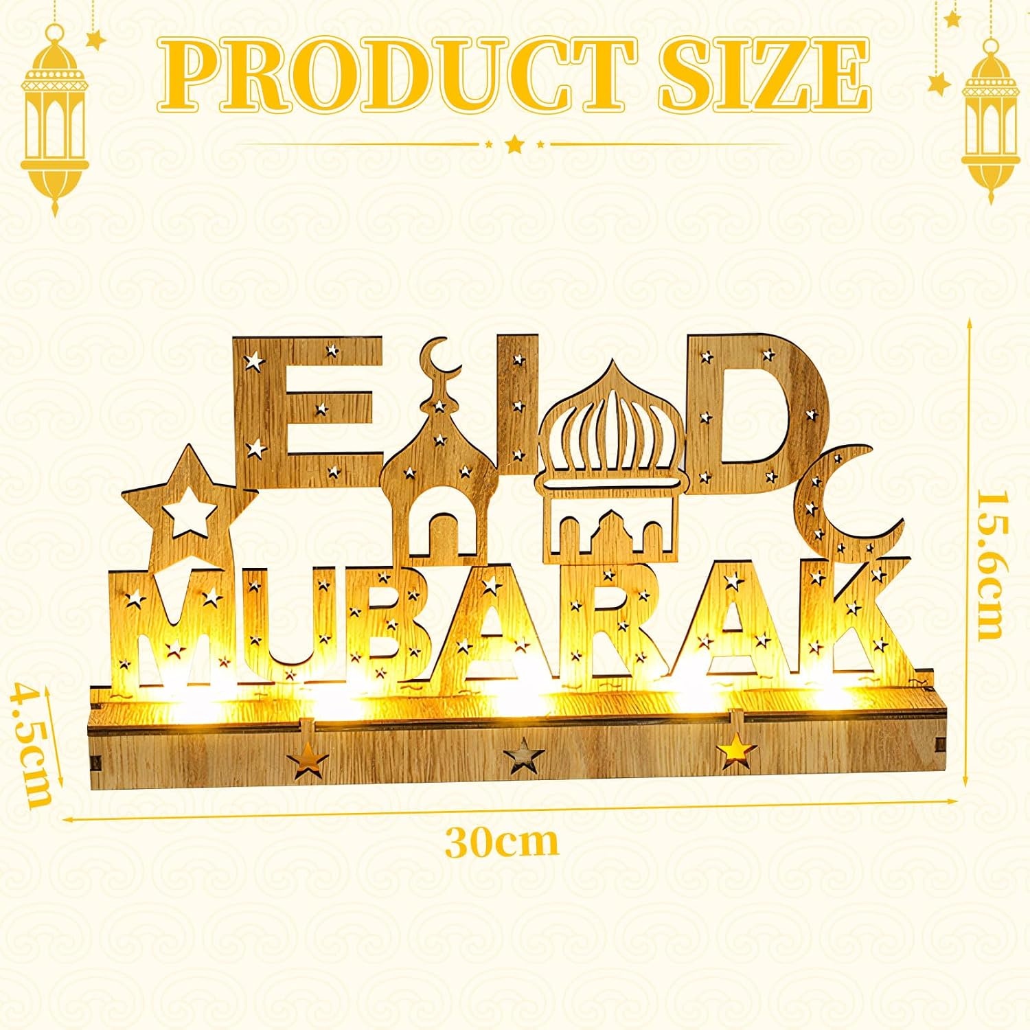 Decoratieve Houten LED Lamp Ramadan & Eid Mubarak - Maan & Ster Motieven - 30x15.5cm - 59% Korting