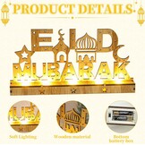 Decoratieve Houten LED Lamp Ramadan & Eid Mubarak - Maan & Ster Motieven - 30x15.5cm - 59% Korting