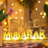 Decoratieve Houten LED Lamp Ramadan & Eid Mubarak - Maan & Ster Motieven - 30x15.5cm - 59% Korting