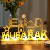 Decoratieve Houten LED Lamp Ramadan & Eid Mubarak - Maan & Ster Motieven - 30x15.5cm - 59% Korting