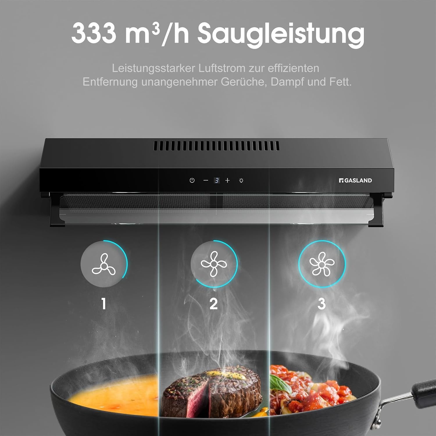 GASLAND UC60BS Afzuigkap 60cm - 333 m³/u - 3 standen - Zwart Metaal