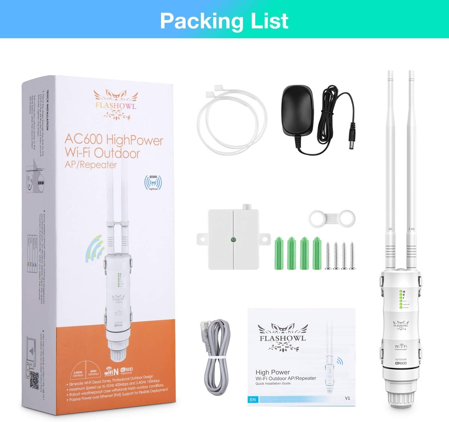 WiFi-repeater voor gebruik buitenshuis Wi-Fi Range Extender AC600 Wi-Fi-signaalversterker Weerbestendige WiFi-versterker 2.4G 5 GHz-antennes met high gain 600 Mbps WiFi-brug