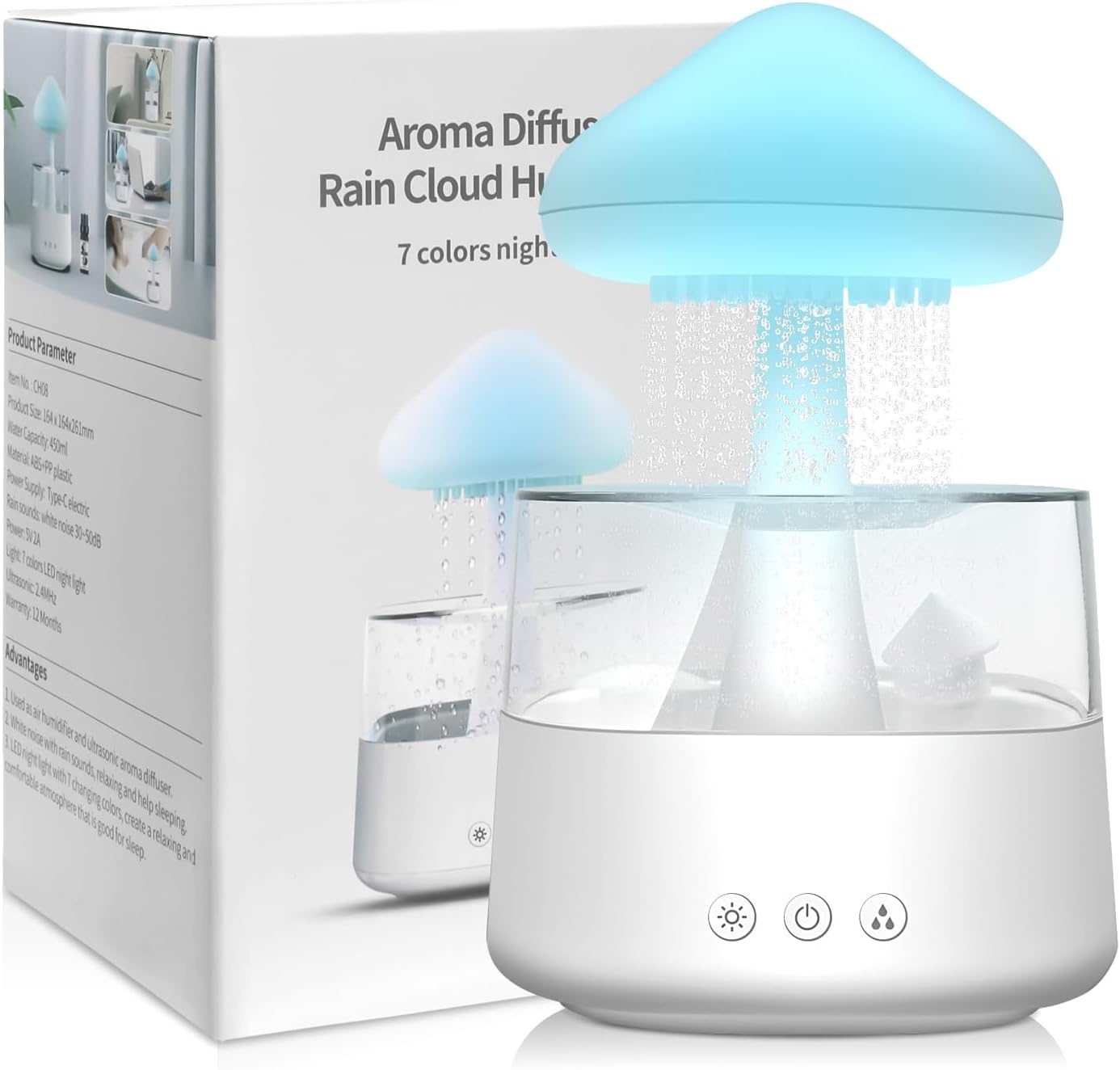 Wolk Regen Luchtbevochtiger 450ml 7 Kleuren Regenwolk Luchtbevochtiger Essentiële Olie Diffuser met LED Lichten, Wolk Nachtlampje voor Kinderkamer, Slaapkamer, Thuis, Kantoor