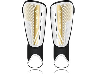 Upgraded Soccer Shin Guards Pads for Kids Youth Adults, CE Certified AirsFish Shin Guard Sleeves Protection Gear for Boys Girls Soccer Games EVA Cushion Reduce Shocks and Injuries