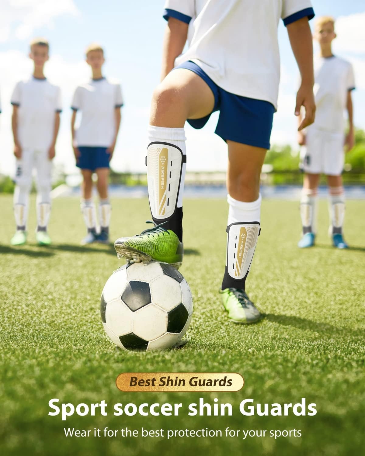 Upgraded Soccer Shin Guards Pads for Kids Youth Adults, CE Certified AirsFish Shin Guard Sleeves Protection Gear for Boys Girls Soccer Games EVA Cushion Reduce Shocks and Injuries