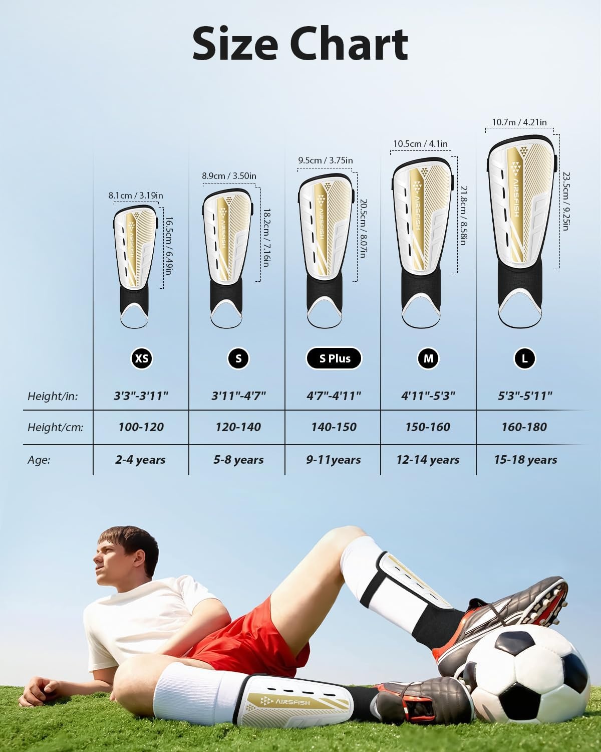 Upgraded Soccer Shin Guards Pads for Kids Youth Adults, CE Certified AirsFish Shin Guard Sleeves Protection Gear for Boys Girls Soccer Games EVA Cushion Reduce Shocks and Injuries