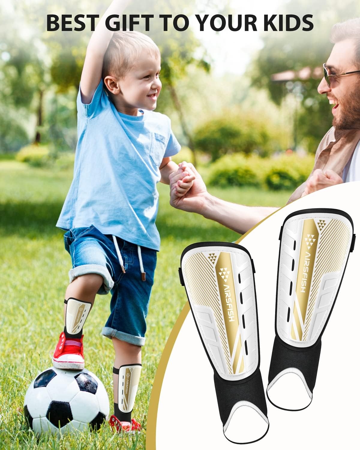 Upgraded Soccer Shin Guards Pads for Kids Youth Adults, CE Certified AirsFish Shin Guard Sleeves Protection Gear for Boys Girls Soccer Games EVA Cushion Reduce Shocks and Injuries