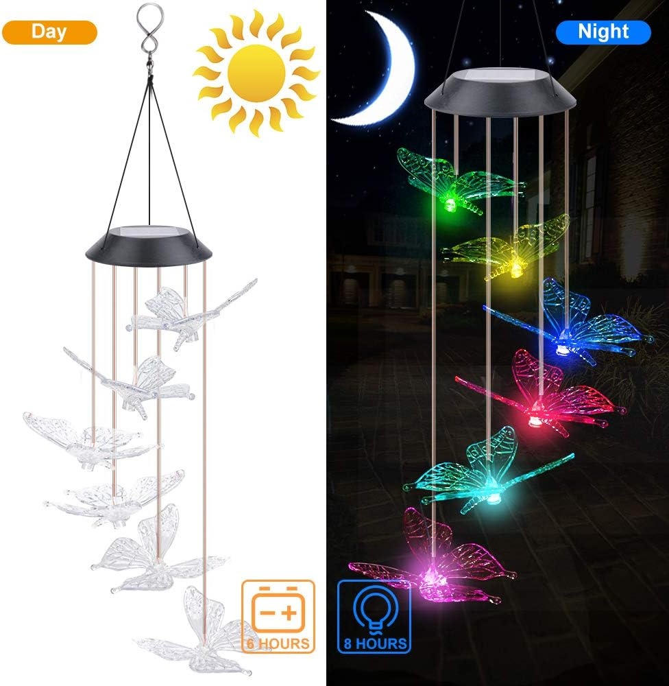 Windgong op zonne-energie, vlinder, kleurverandering, led, op zonne-energie, waterdicht, voor binnen en buiten, decoratie voor tuin, feest, terras, gazon, binnenplaats, veranda, terras