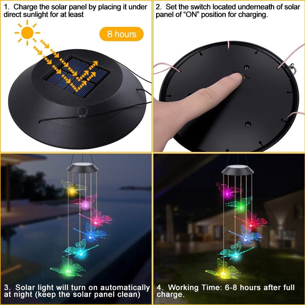 Windgong op zonne-energie, vlinder, kleurverandering, led, op zonne-energie, waterdicht, voor binnen en buiten, decoratie voor tuin, feest, terras, gazon, binnenplaats, veranda, terras