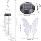 Windgong op zonne-energie, vlinder, kleurverandering, led, op zonne-energie, waterdicht, voor binnen en buiten, decoratie voor tuin, feest, terras, gazon, binnenplaats, veranda, terras