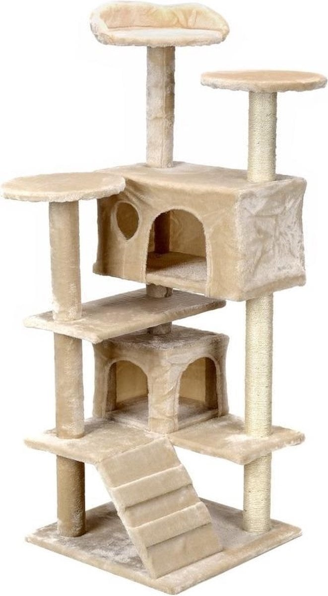XXL Kattenboom Beige - 131cm Hoog | Met Ligplekken & Krabpalen (32% Korting)