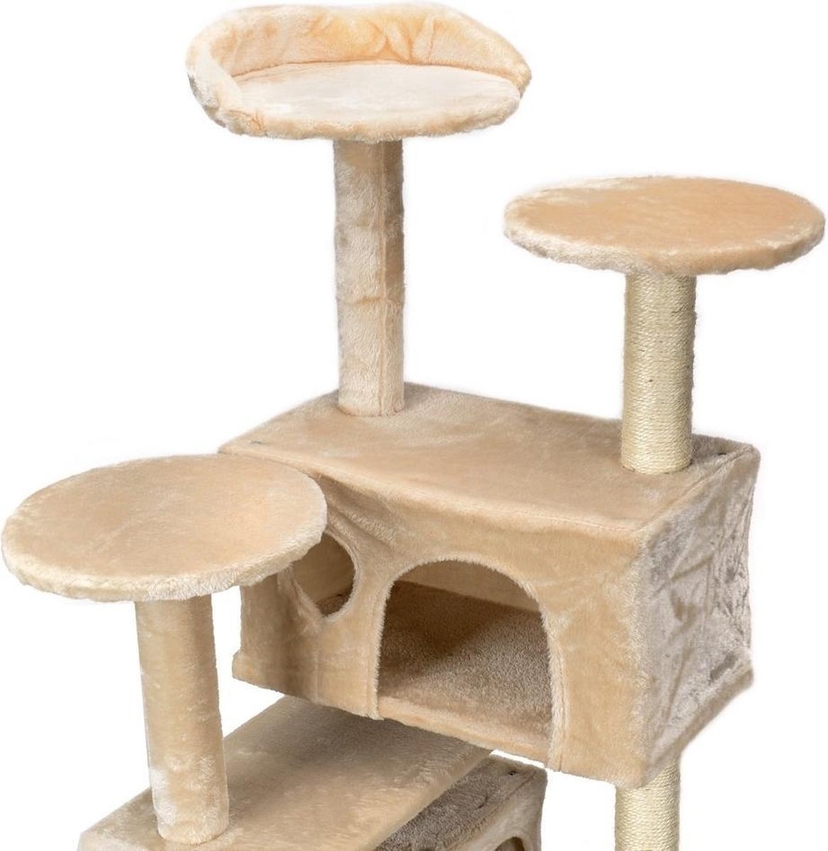 XXL Kattenboom Beige - 131cm Hoog | Met Ligplekken & Krabpalen (32% Korting)
