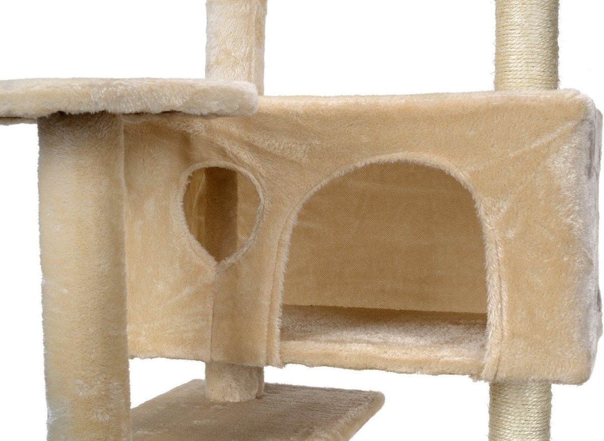 XXL Kattenboom Beige - 131cm Hoog | Met Ligplekken & Krabpalen (32% Korting)