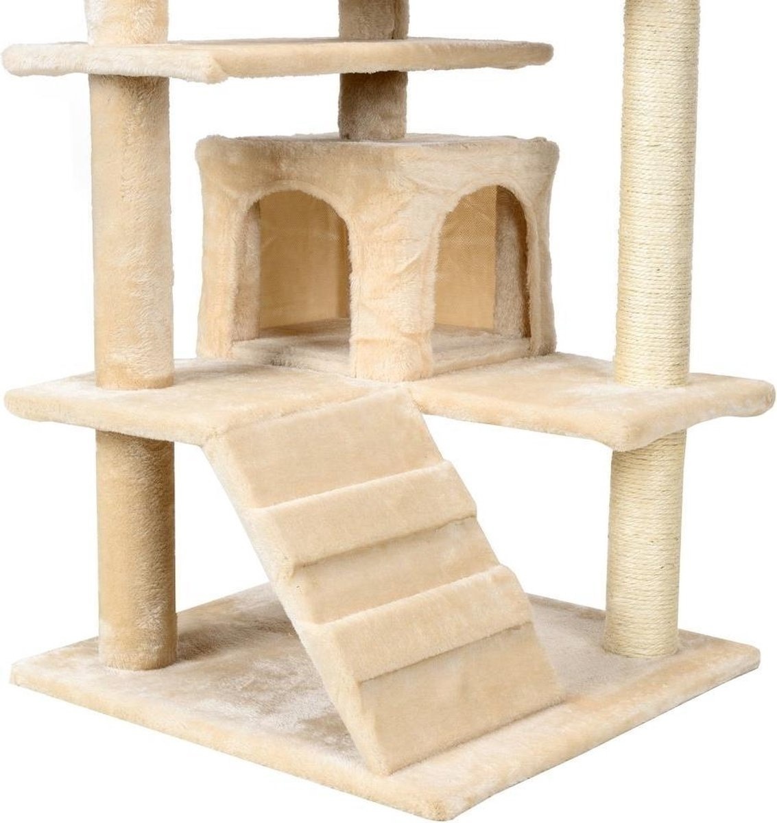 XXL Kattenboom Beige - 131cm Hoog | Met Ligplekken & Krabpalen (32% Korting)