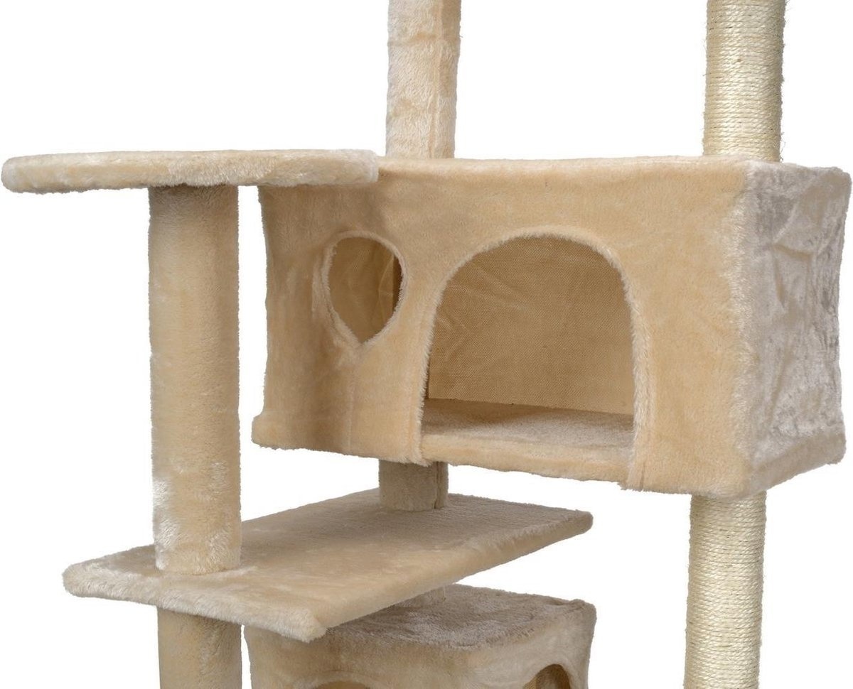 XXL Kattenboom Beige - 131cm Hoog | Met Ligplekken & Krabpalen (32% Korting)