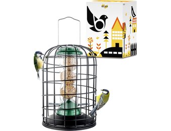 Eekhoornbestendige vogelvoeder voor vetballen | Ophangbaar | Heavy Duty alle metalen | Anti-UV afwerking | 20 cm Groen