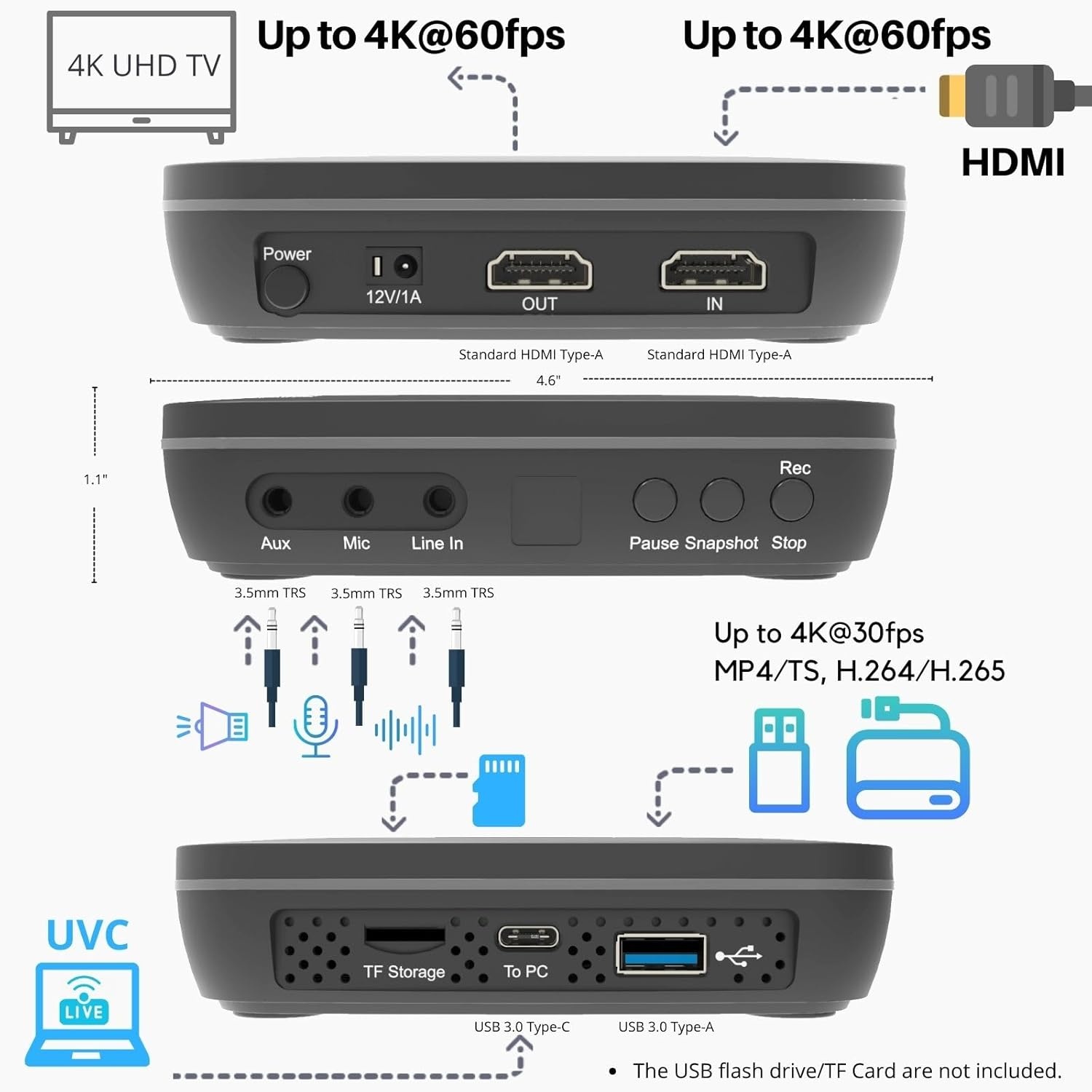 ClonerAlliance UHD Pro Max 4k Cinematic-FPS Videorecorder H.265/H.264 4K @ 60fps Passthrough HDMI Capture DVR
