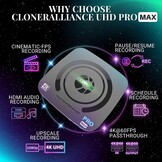 ClonerAlliance UHD Pro Max 4k Cinematic-FPS Videorecorder H.265/H.264 4K @ 60fps Passthrough HDMI Capture DVR