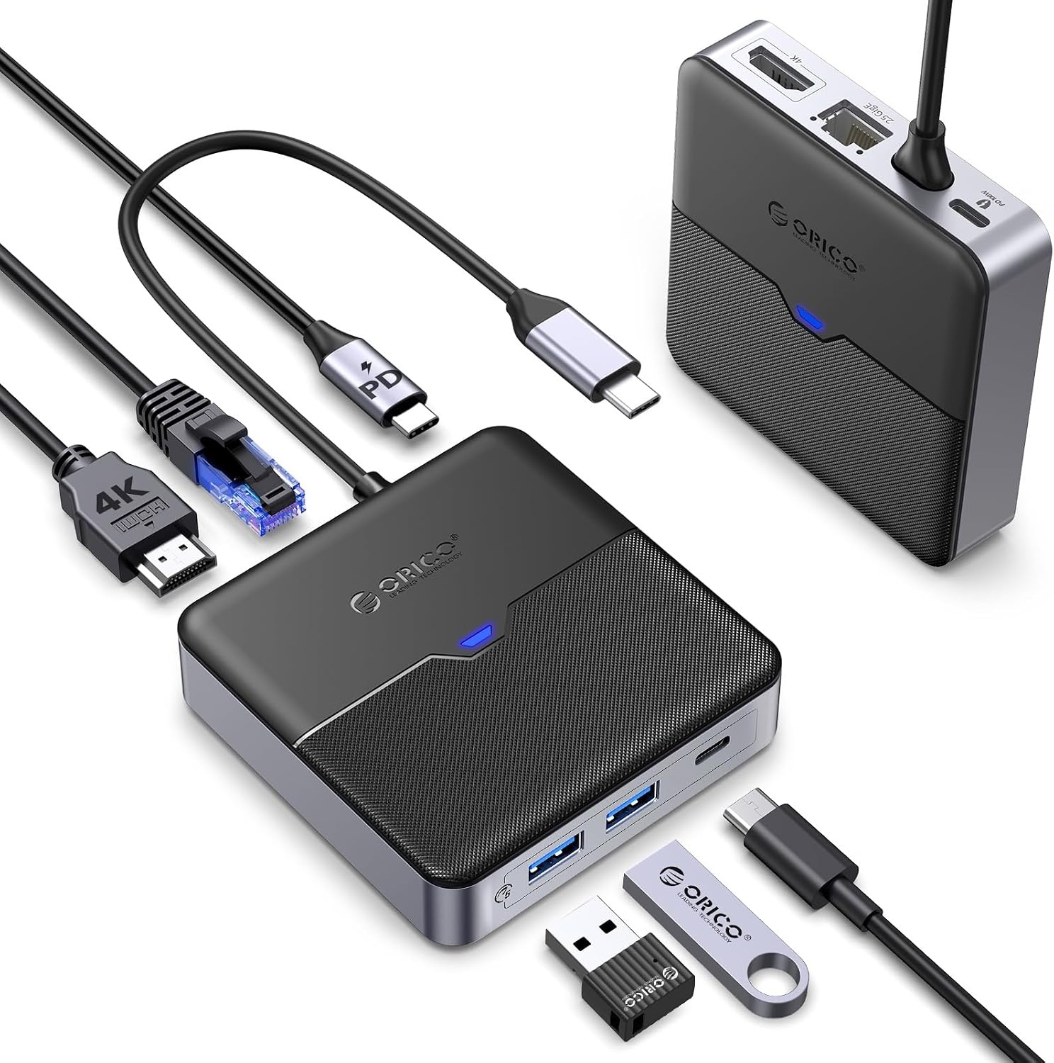 ORICO USB C Hub 6-in-1 docking station met Ethernet 2.5 Gbps, HDMI 4K @60Hz, PD 100W, 5Gbps USB C 3.0, 2 poorten USB A 3.0, type C multiport adapter voor MacBook Air Pro M2 M1 iPad Surface Dell Hp (15