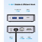 ORICO USB C Hub 6-in-1 docking station met Ethernet 2.5 Gbps, HDMI 4K @60Hz, PD 100W, 5Gbps USB C 3.0, 2 poorten USB A 3.0, type C multiport adapter voor MacBook Air Pro M2 M1 iPad Surface Dell Hp (15